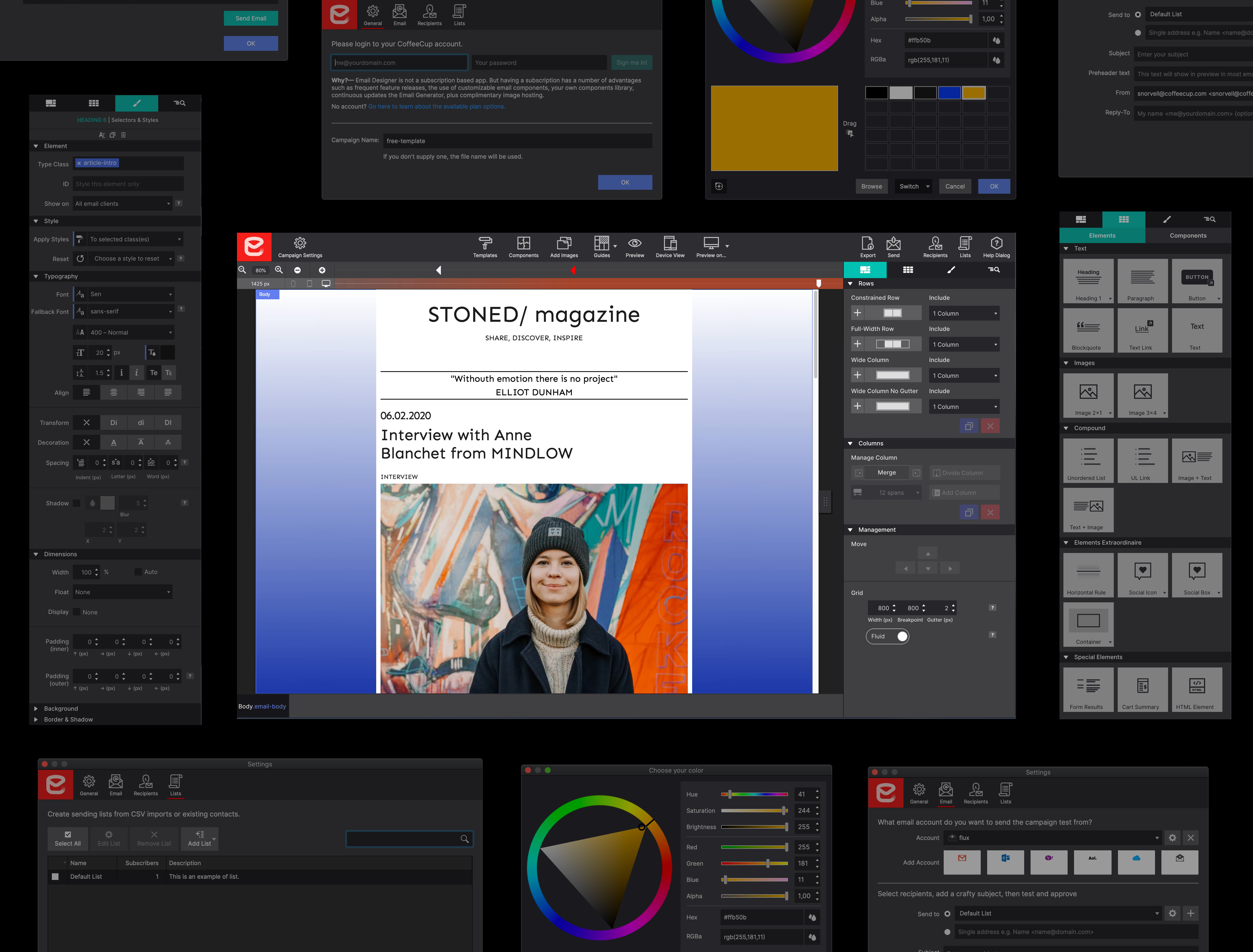 Email Designer interface — full application view